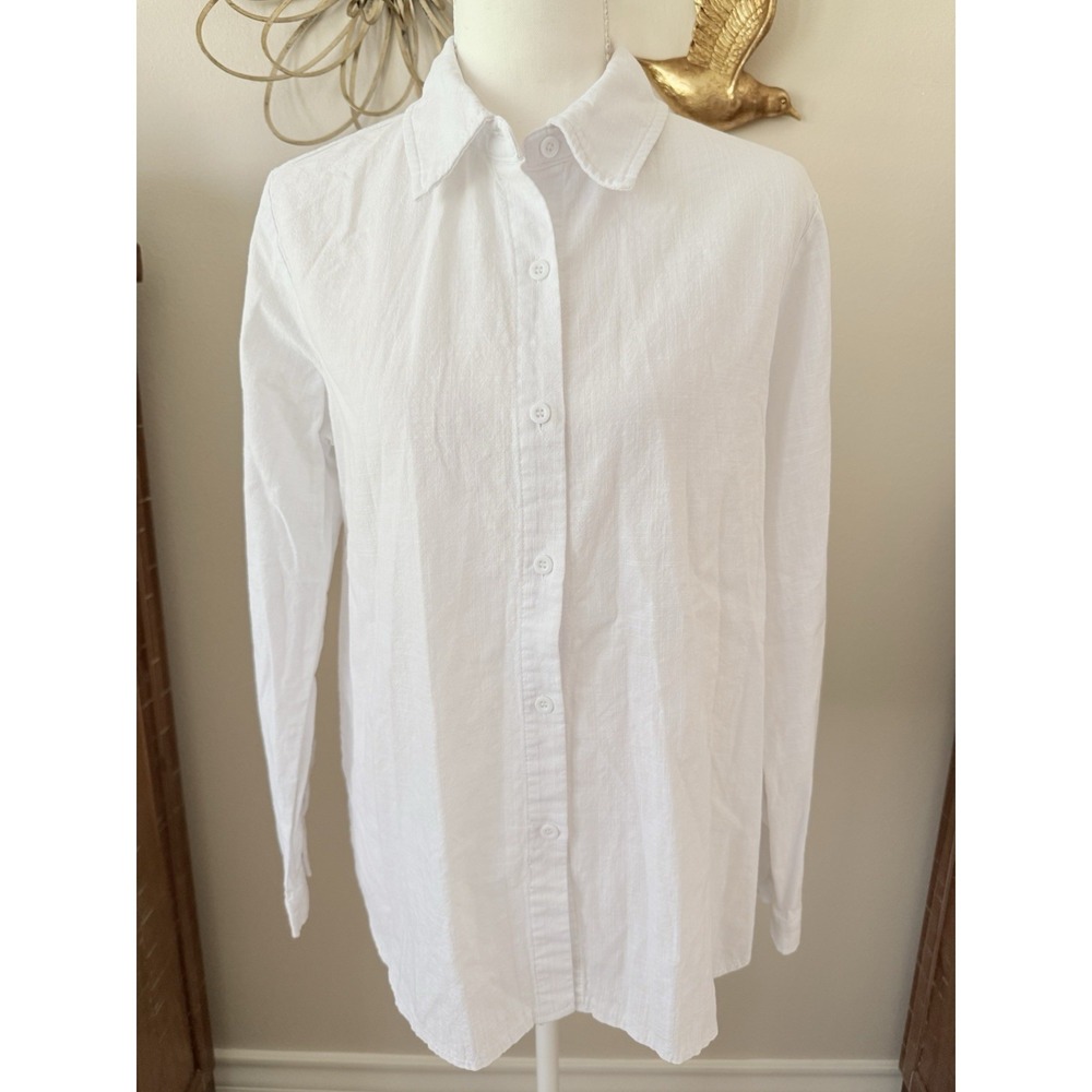 White House Black Market White Cotton Linen Button Front Shirt Small S Classic